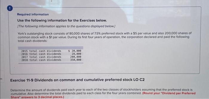  Required information Use the following information for the Exercises below. [The