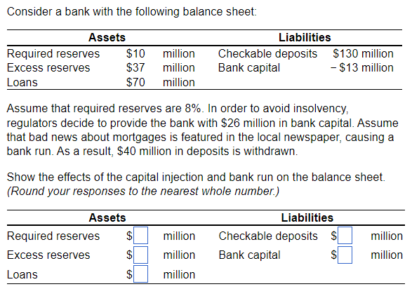  Consider a bank with the following balance sheet: Assume that required