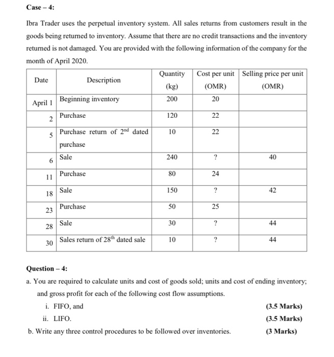  Case - 4: Ibra Trader uses the perpetual inventory system. All