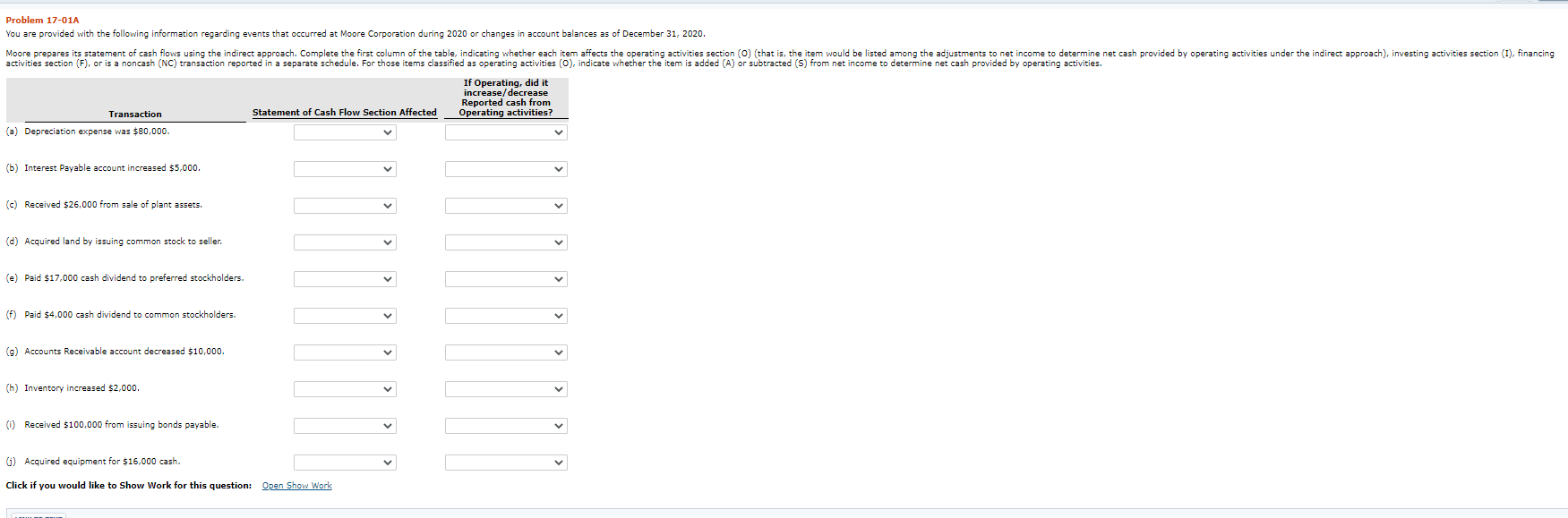  Problem 17-01A You are provided with the following information regarding events