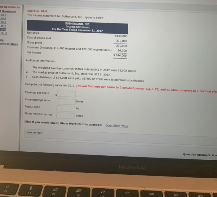  NT RESOURCES 3 Homework Exercise 18-9 The income statement for Sutherland,
