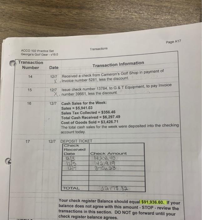 transactions in this section. DO NOT go forward until your check register