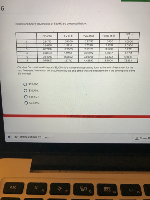  Please show work Present and future value tables of 1 at