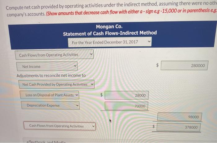 for 2017 was $280,000. For 2017. depreciation on plant assets was $70,000,