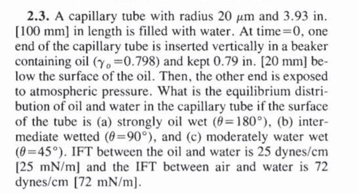  2.3. A capillary tube with radius 20m and 3.93 in. [100