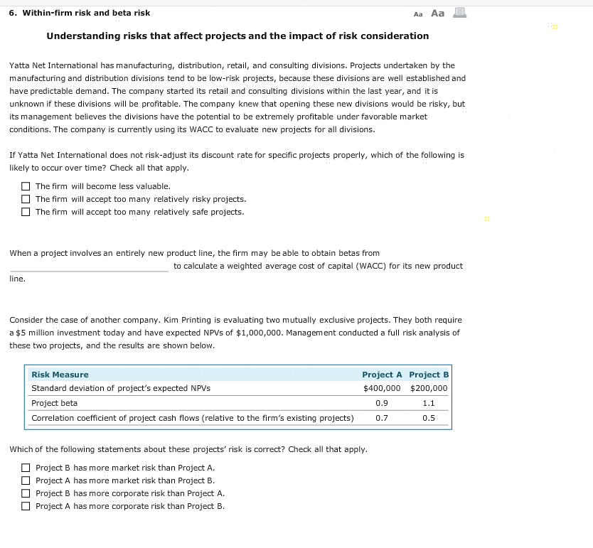 6. Within-firm risk and beta risk A Aa Understanding risks that