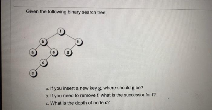  Given the following binary search tree, a. If you insert a