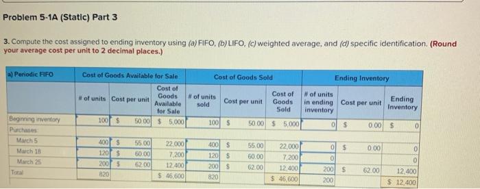 the instructions Required information Problem 5-1A (Static) Periodic: Alternative cost flows LO