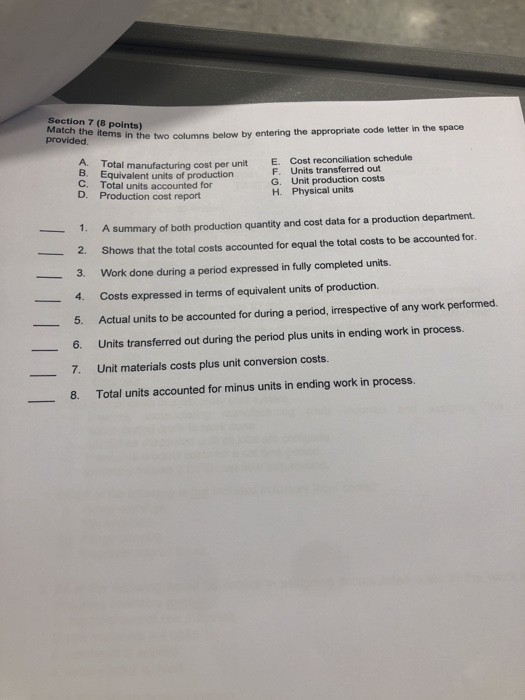  Section 7 (8 points) Match the items in the two columns