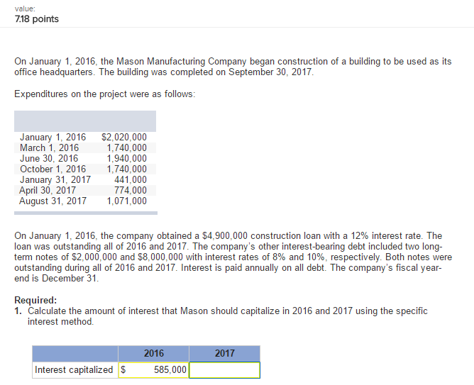 Please help me get the interest capitalized for 2017. I got $550872,