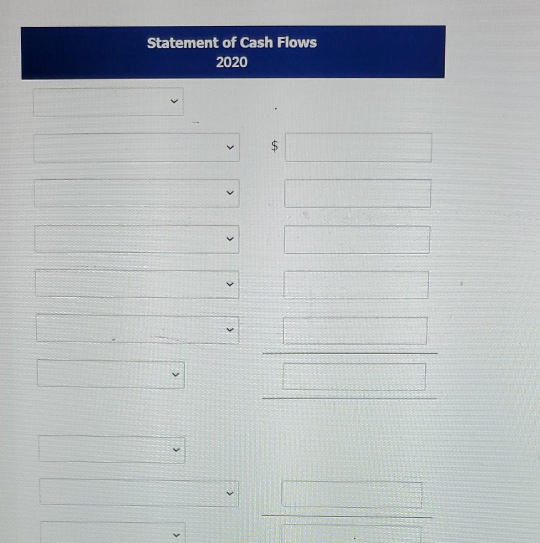 parentheses e.g. (45).) Question 7 of 15 Statement of Cash Flows 2020