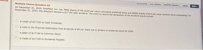  URCES CALCULATOR AL SALES PRINTER VERSION BACK Multiple Choice Question 62