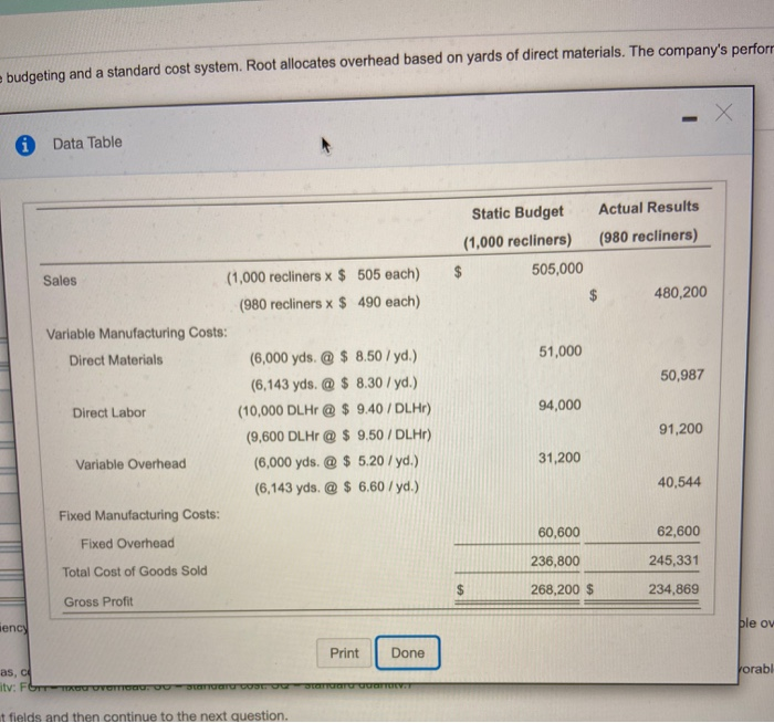  posted different angles budgeting and a standard cost system. Root allocates