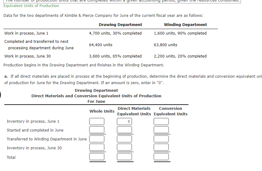 beginning of production, determine the direct materials and conversion equivalent units of