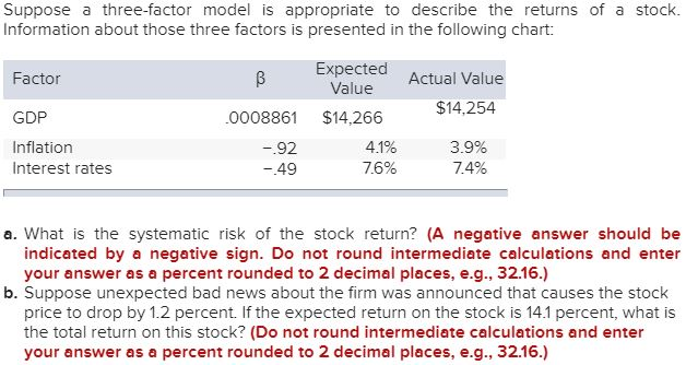  Suppose a three-factor model is appropriate to describe the returns of