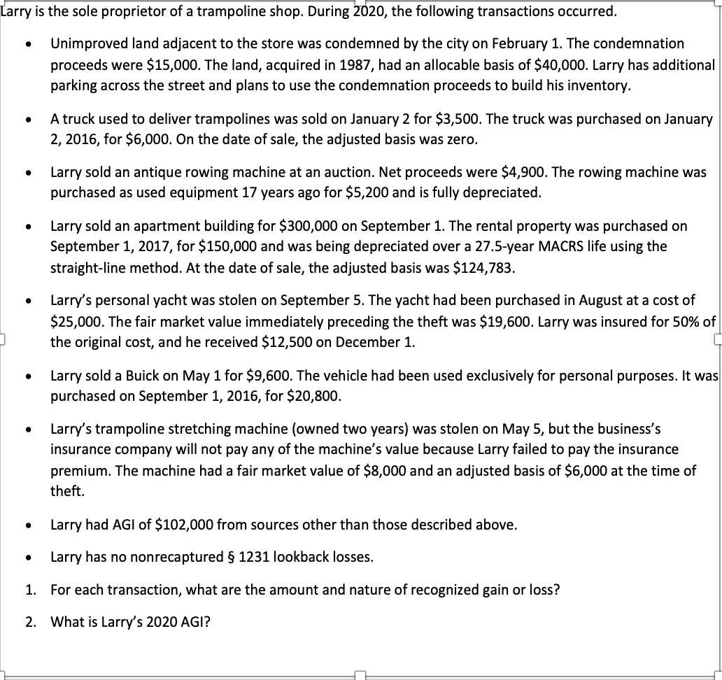  PLEASE ANSWER USING THE ATTACHED EXCEL FORMAT Larry is the sole