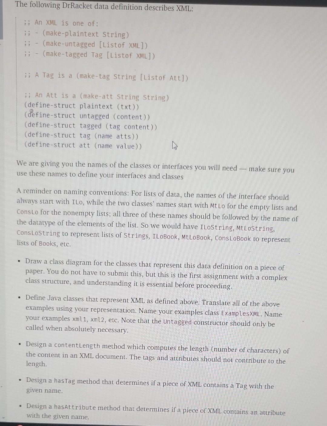 and translate from the definition. Also, if possible, draw a class diagram