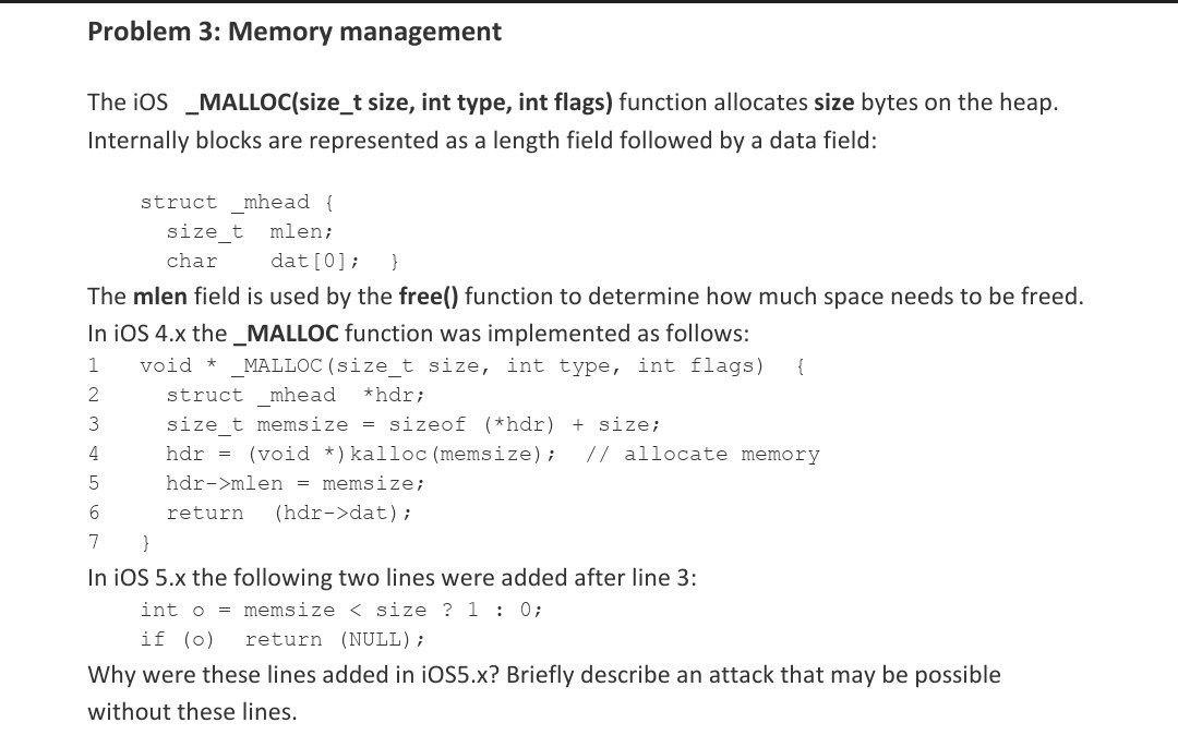 I need a solution ASAP please Problem 3: Memory management The iOS