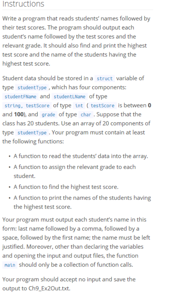 Please write a C++ program in Visual Studio. Instructions Write a program