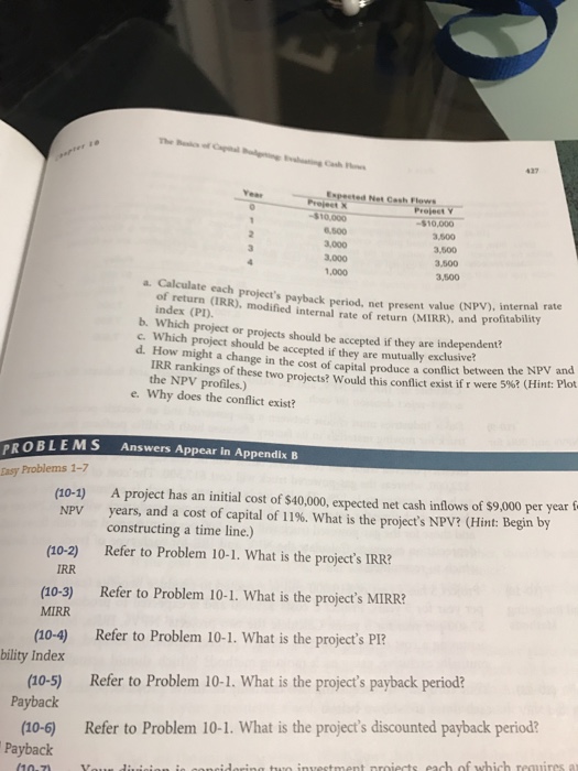  Calculate each project's payback period, net present value (NPV), internal rate