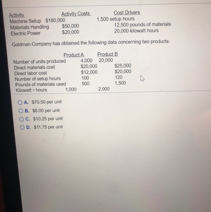 Activity Activity Costs Cost Drivers Machine Setup $180,000 1,500 setup hours