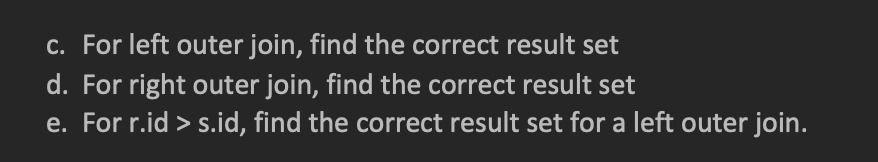Table S with two columns and 5 rows. Contains integers. Six different