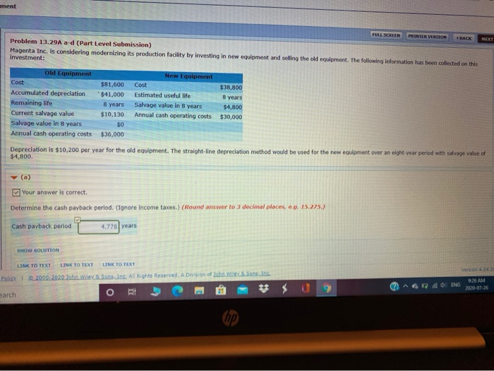  ment FULL SCREEN PRINTER VERSION HACK NEXT Problem 13.29A a-d (Part