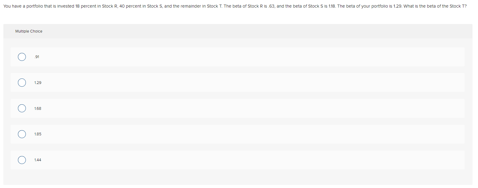  Multiple Cholce .91 1.29 1.68 1.85 1.44