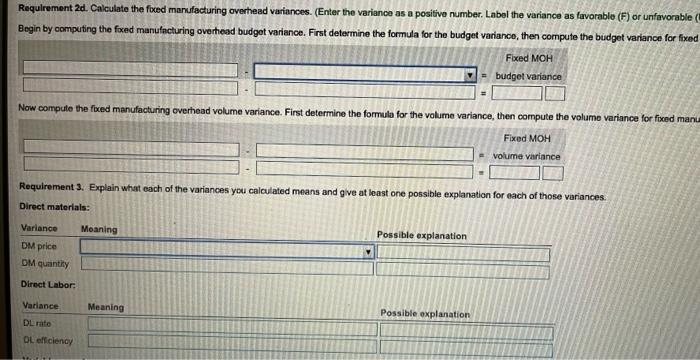fixed overhead Standard hours allowed Standard quantity allowed Standard rate Std. fixed