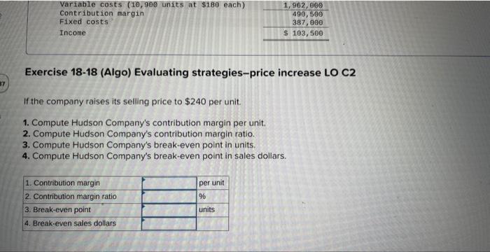 for the Exercises below. (Algo) [The following information applies to the questions