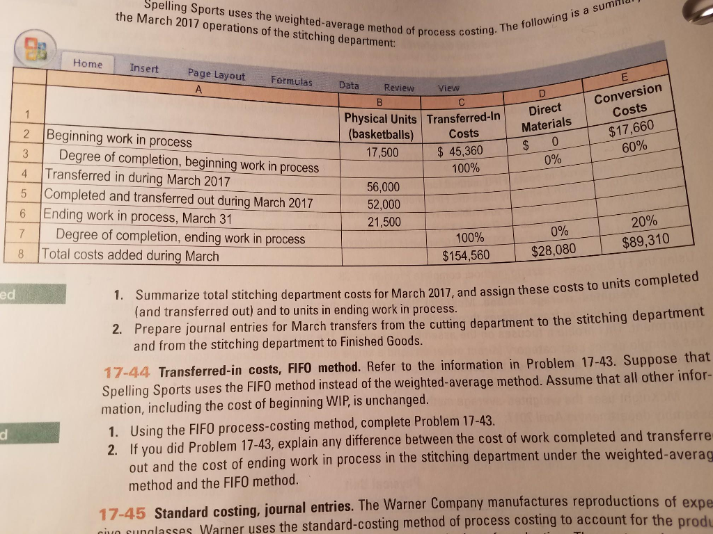  !7-44 Transferred in cost, FIFO method. Using the table at the