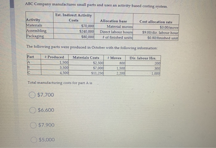 just need the answer please, no calculation required :) ABC Company manufactures