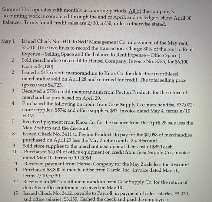 journal entry, worksheet and income statement as shown below Summit LLC operates