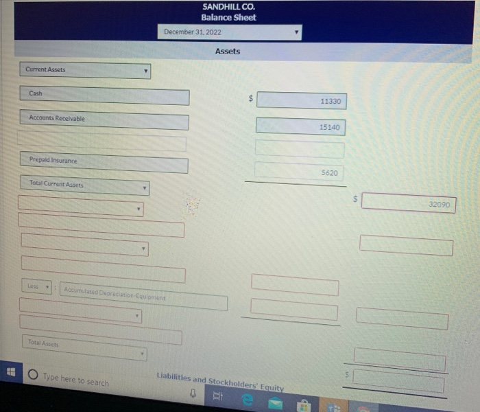 financial statements of Sandhill Co. for 2022. Retained earnings (beginning of year)