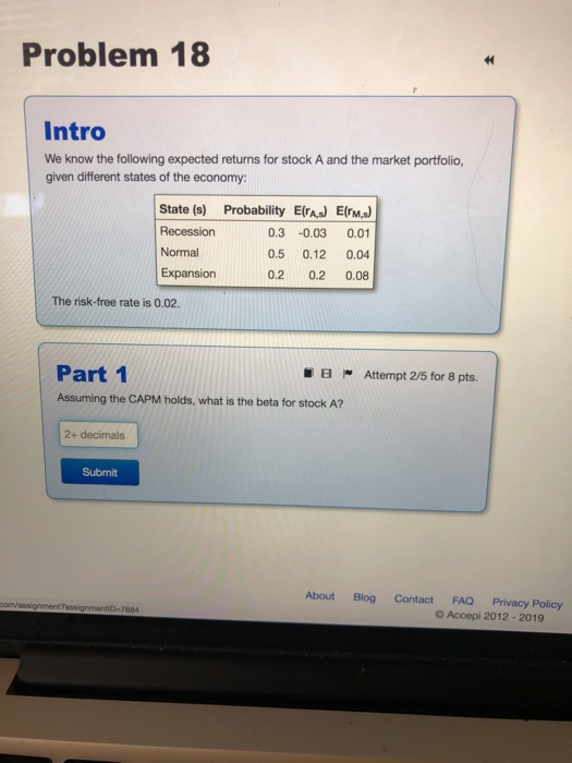  Problem 18 Intro We know the following expected returns for stock