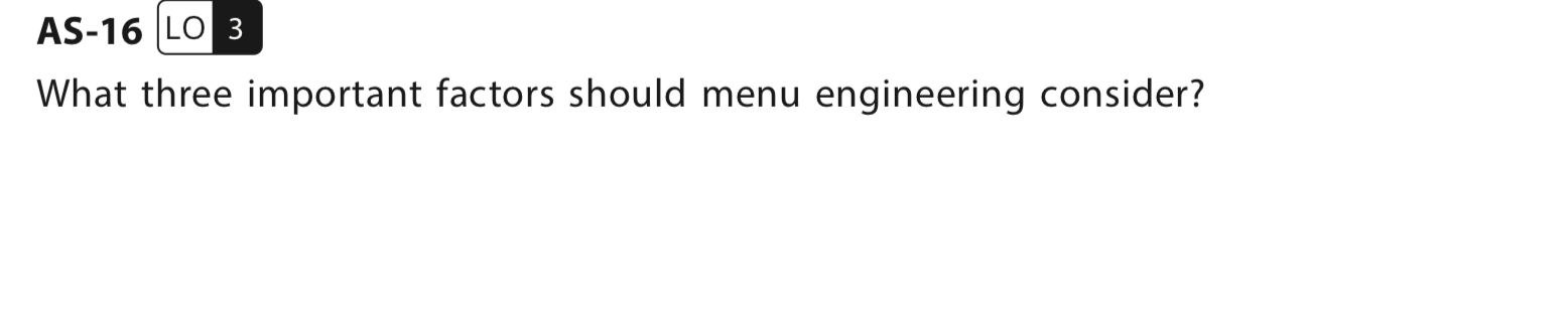 and describe the four rankings that reflect a menu item's profitability and