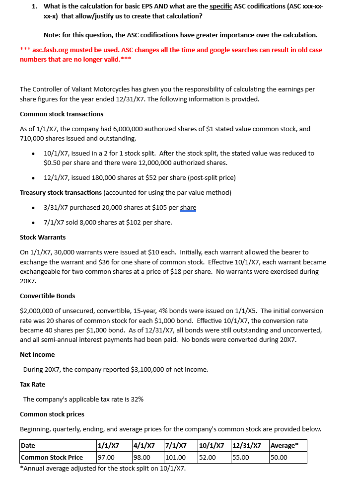  1. What is the calculation for basic EPS AND what are