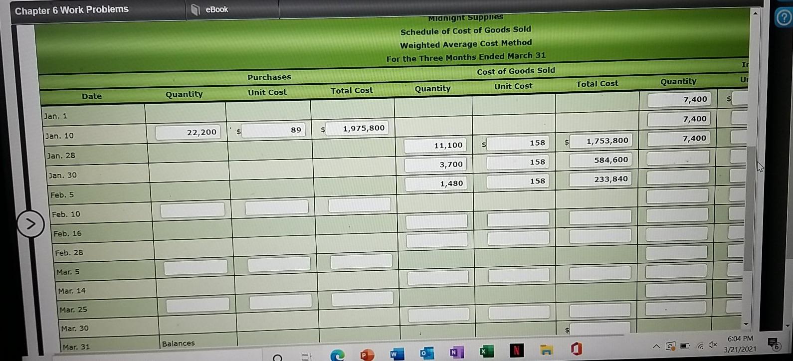 Inventory The beginning inventory for Midnight Supplies and data on purchases and