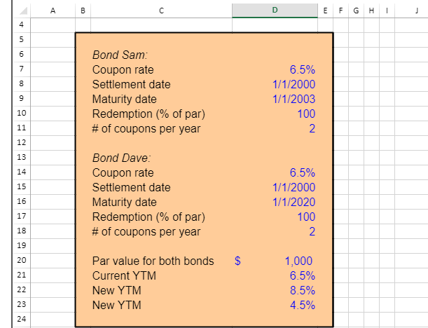 please answer in Excel format! Both Bond Sam and Bond Dave have
