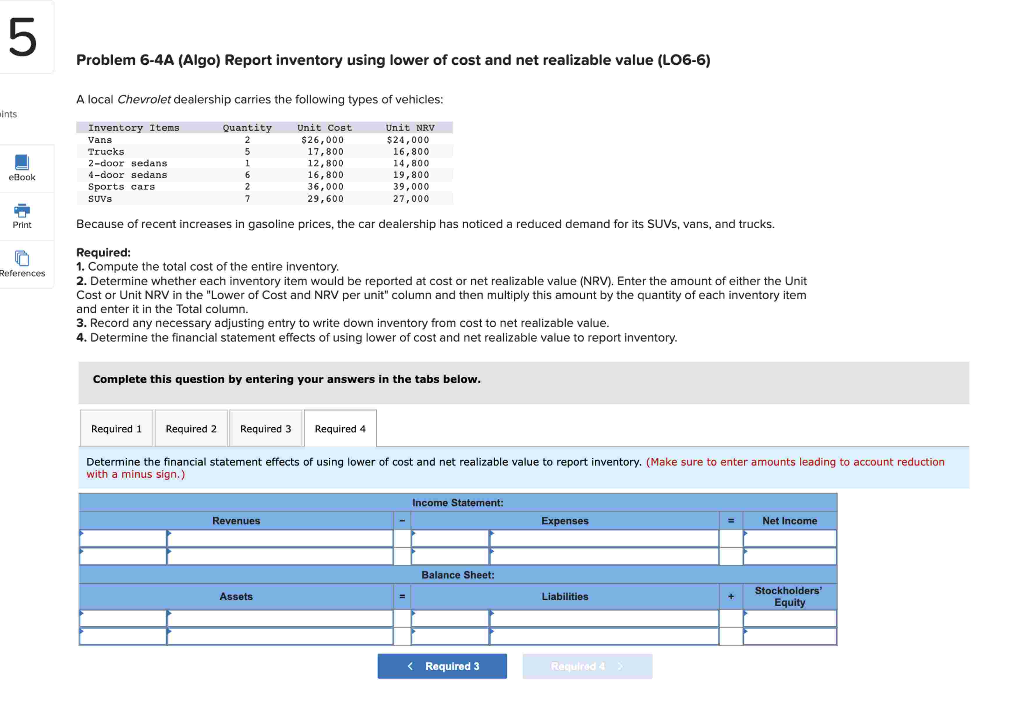  Problem 6-4A (Algo) Report inventory using lower of cost and net