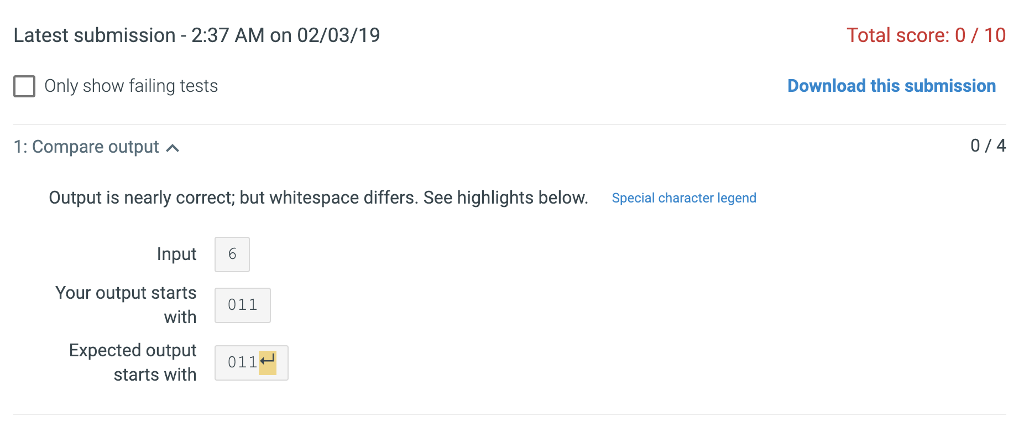 answer incorrect. The expected output shows the answer must be created with