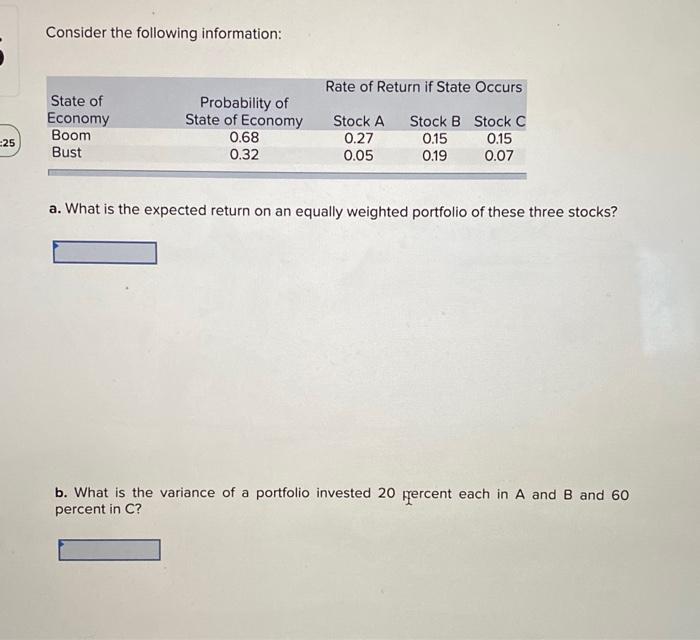 Consider the following information: a. What is the expected return on