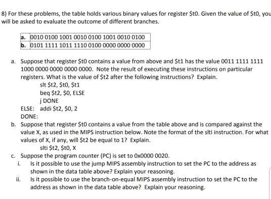  only need part a) 8) For these problems, the table holds