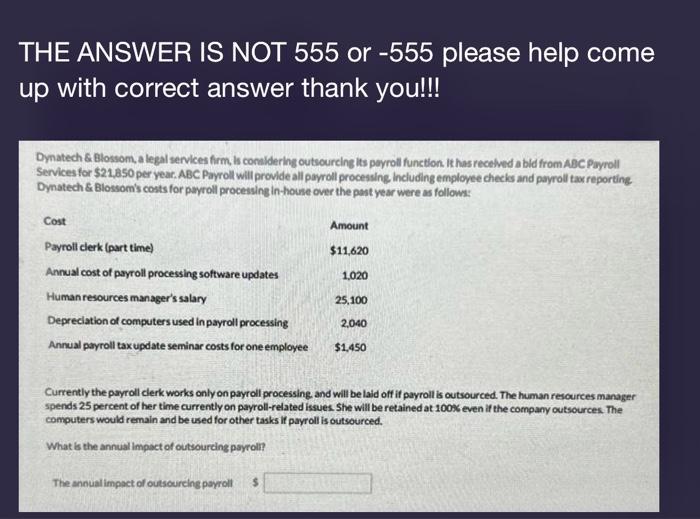  THE ANSWER IS NOT 555 or -555 please help come up