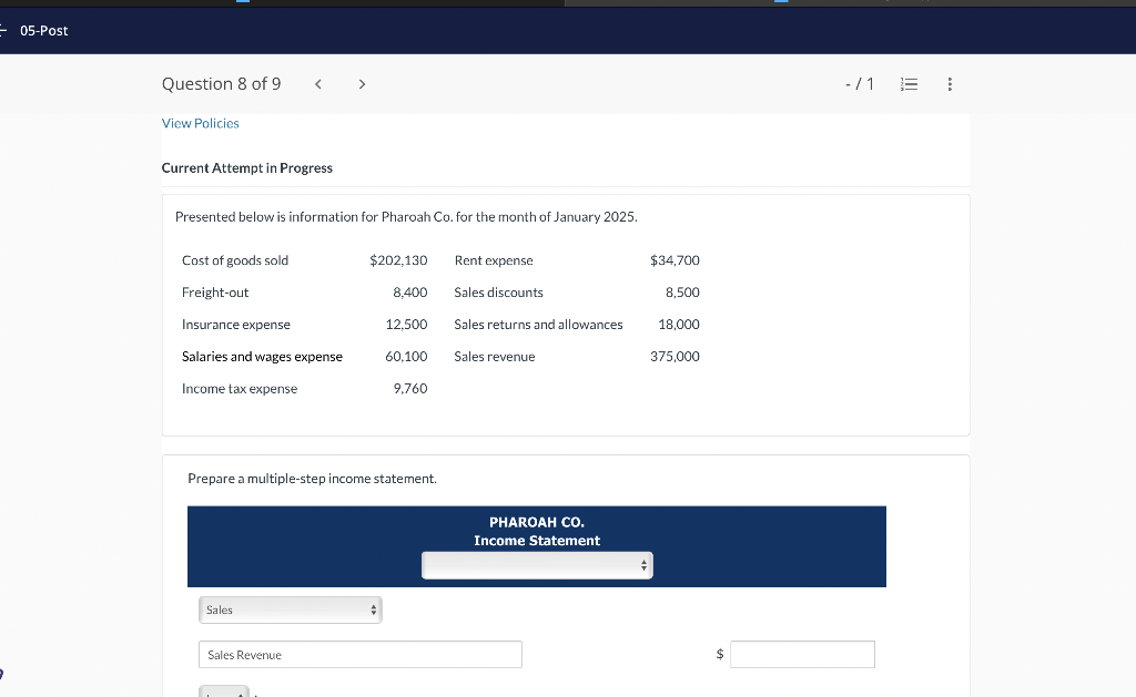 Presented below is information for pharoah co for the month of january