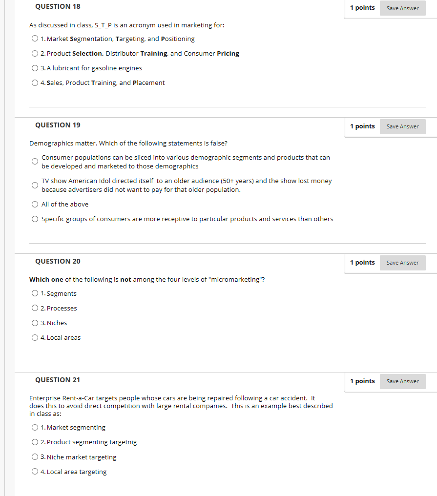  QUESTION 18 1 points Save Answer As discussed in class, STLP