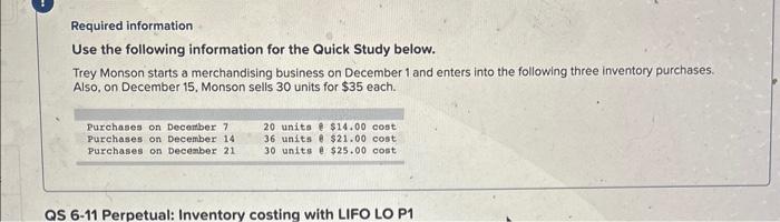  Required information Use the following information for the Quick Study below.