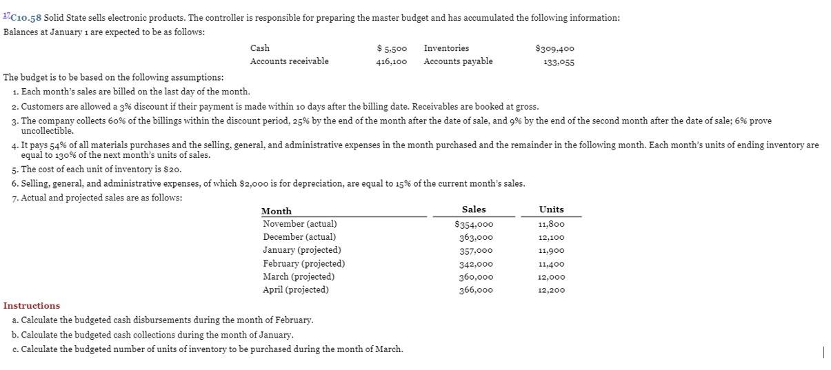 17. C10.58 Solid State sells electronic products. The controller is responsible
