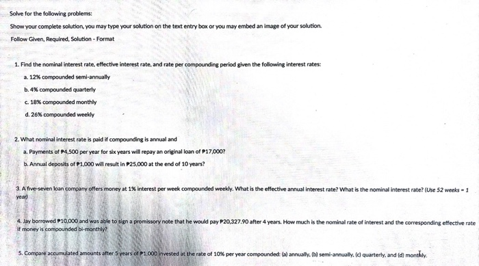  Solve for the following problems the text entry box or you