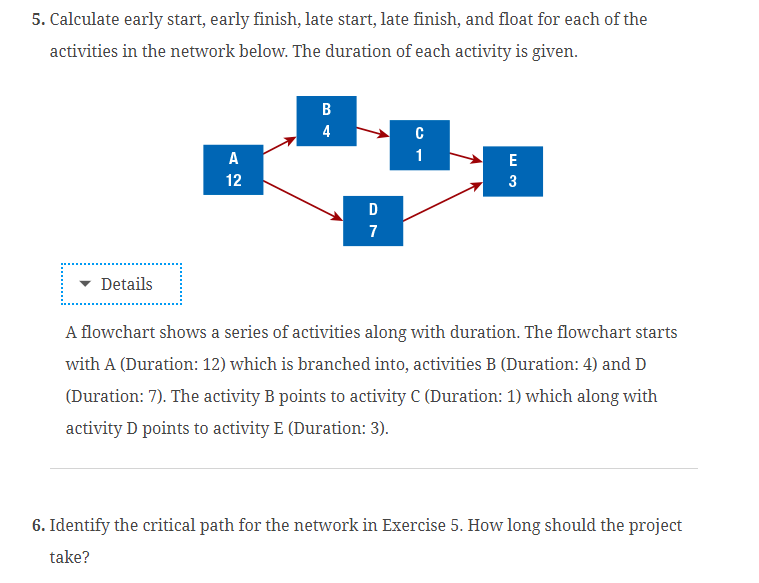 3. Complete Exercise #6 on page 315. Identify the critical path for